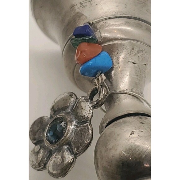 Silver Tone Brass Candlesticks Holders W/ Beads & Flower Charm Appx 3 - Picture 13 of 16